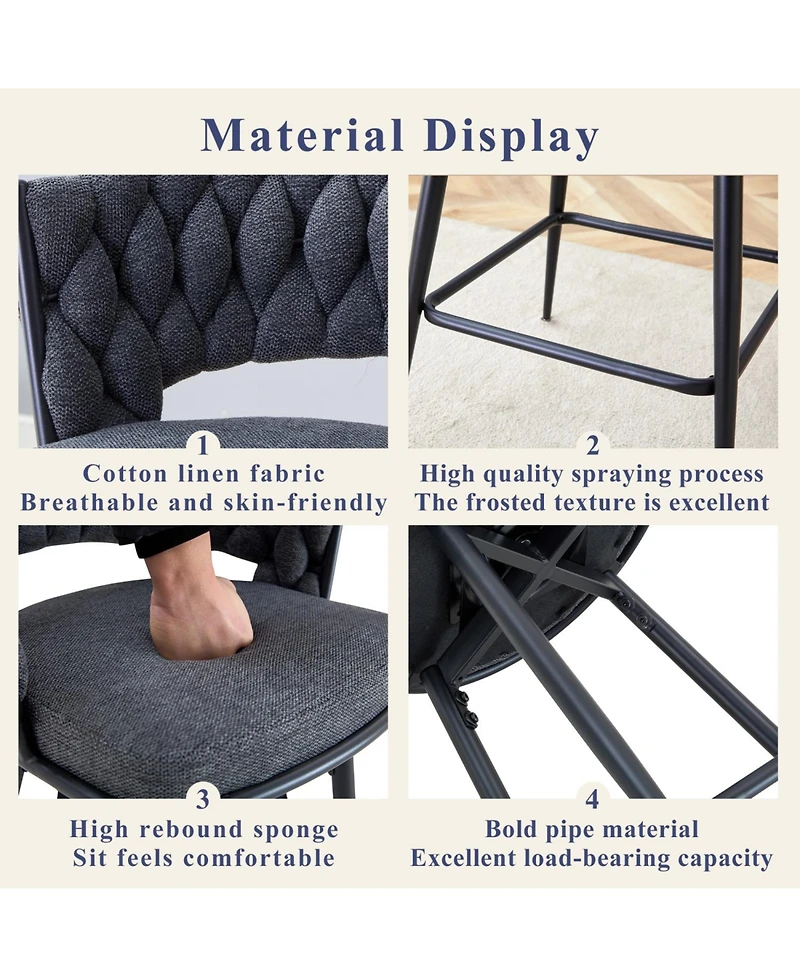 Streamdale Furniture Rotating Stools - Cotton Linen Cushions Black Iron Frame