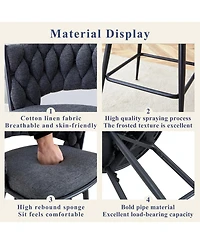 Streamdale Furniture Rotating Stools - Cotton Linen Cushions Black Iron Frame