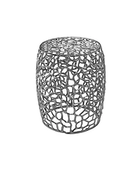 Streamdale Furniture Aluminum Drum End Table with Intricate Design-Silver Nickel