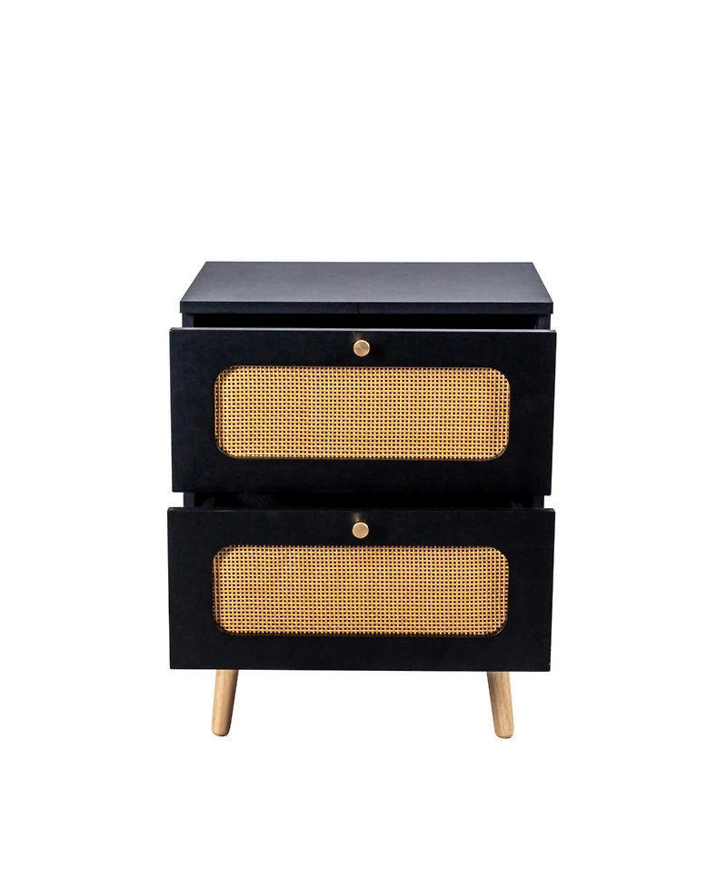 Streamdale Rattan Nightstand with 2 Decorated Drawers