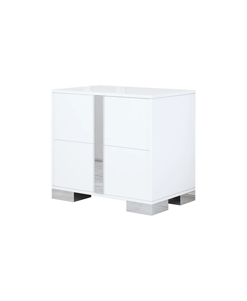 Streamdale Elegant White Mirrored Nightstand with 2 Drawers