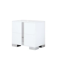 Streamdale Elegant White Mirrored Nightstand with 2 Drawers
