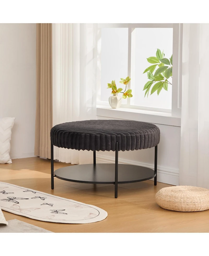 Streamdale Furniture Upholstered Round Ottoman Coffee Table with Storage - Charcoal