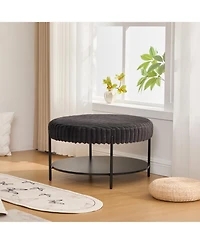 Streamdale Furniture Upholstered Round Ottoman Coffee Table with Storage - Charcoal