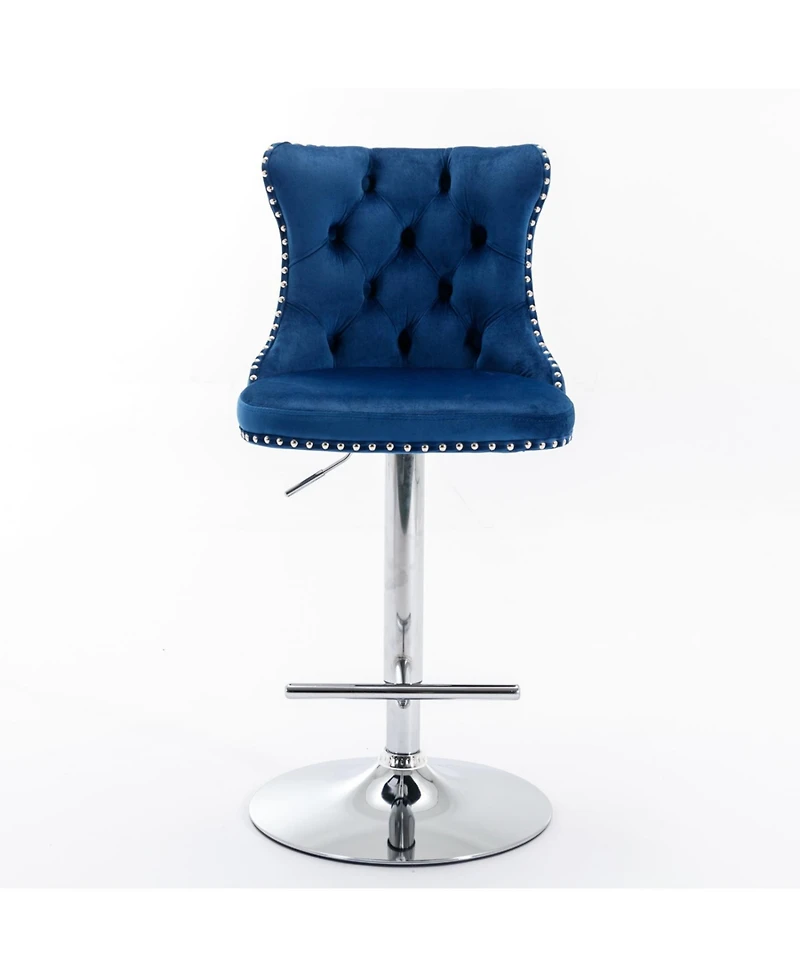 Streamdale Furniture Streamdale Swivel Velvet Barstools, Adjustable Height, Chrome Base, Set of 2