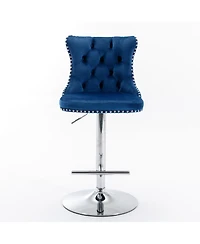 Streamdale Furniture Streamdale Swivel Velvet Barstools, Adjustable Height, Chrome Base, Set of 2