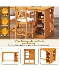 Streamdale Furniture 60" Farmhouse Counter Height Dining Set with Storage & Chairs, White