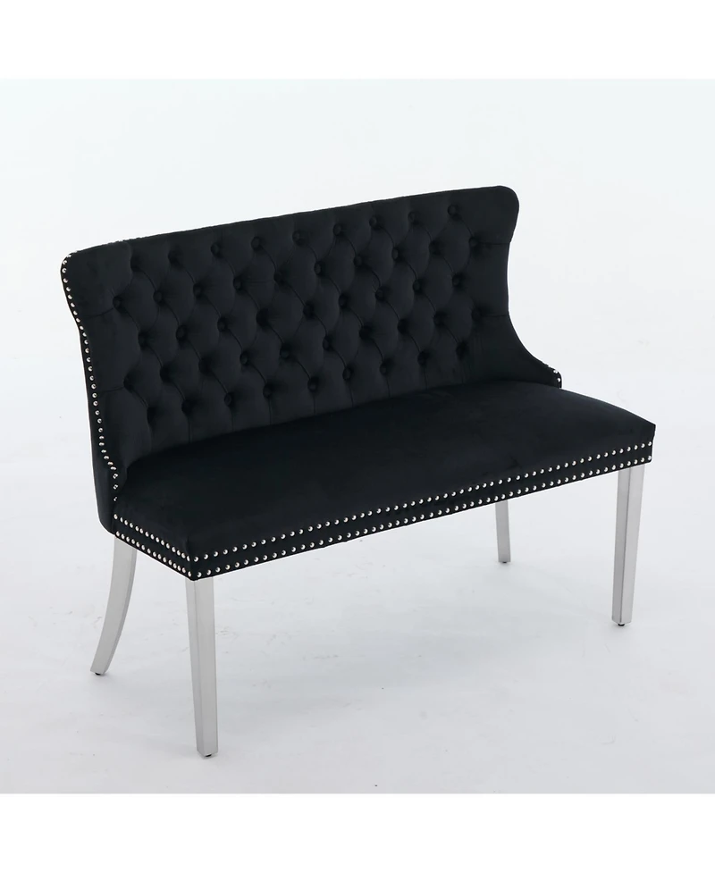 Streamdale Furniture + Loveseat Bench + Velvet + Tufted, Wing Back, Silver Legs + Dining