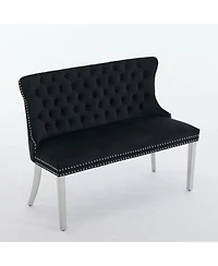 Streamdale Furniture + Loveseat Bench + Velvet + Tufted, Wing Back, Silver Legs + Dining