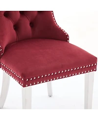 Streamdale Furniture Tufted Velvet Dining Chairs, Wine Red, Chrome Legs, Set of 2
