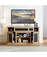 Streamdale Embossed Pattern Tv Console with Media Storage, Light Oak, 58.27"W