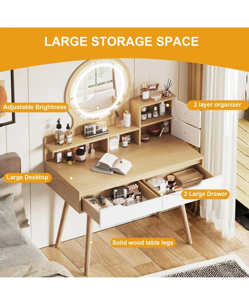 Streamdale Lighted Vanity Desk with 3 Adjustable Mirror and 4 Drawers