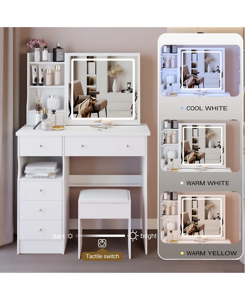 Streamdale Furniture 37" Led Mirror Vanity Table with Drawer & Stool