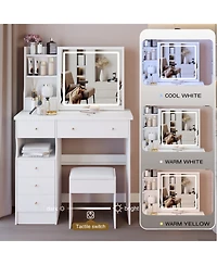 Streamdale Furniture 37" Led Mirror Vanity Table with Drawer & Stool