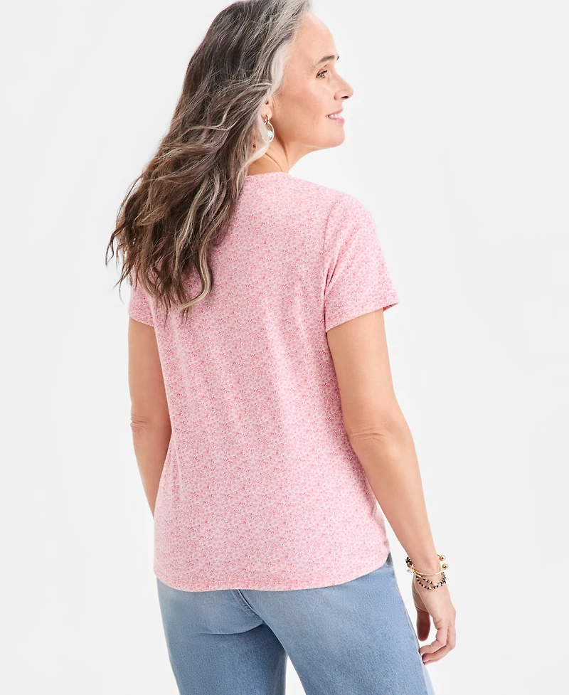 Style & Co Women's Printed Short-Sleeve Henley Top, Macy's Exclusive