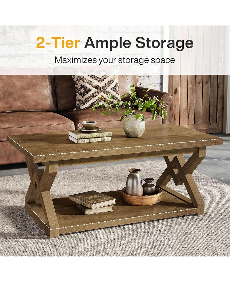 Tribesigns 2-Tier Coffee Center Table for Living Room, 47.24-Inch Farmhouse Rectangle Tea Cocktail Table