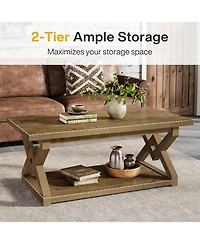 Tribesigns 2-Tier Coffee Center Table for Living Room, 47.24-Inch Farmhouse Rectangle Tea Cocktail Table