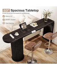 Tribesigns Bar Table, 63-Inch Long Counter Height Pub Table with Fluted Cylindrical Base, Black