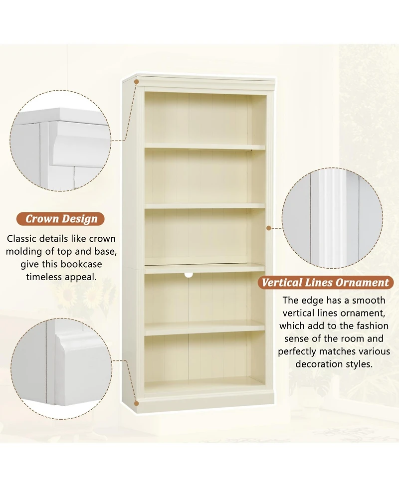 Streamdale Furniture 83.4" 5-Tier Bookcase with Light & Adjustable Shelves