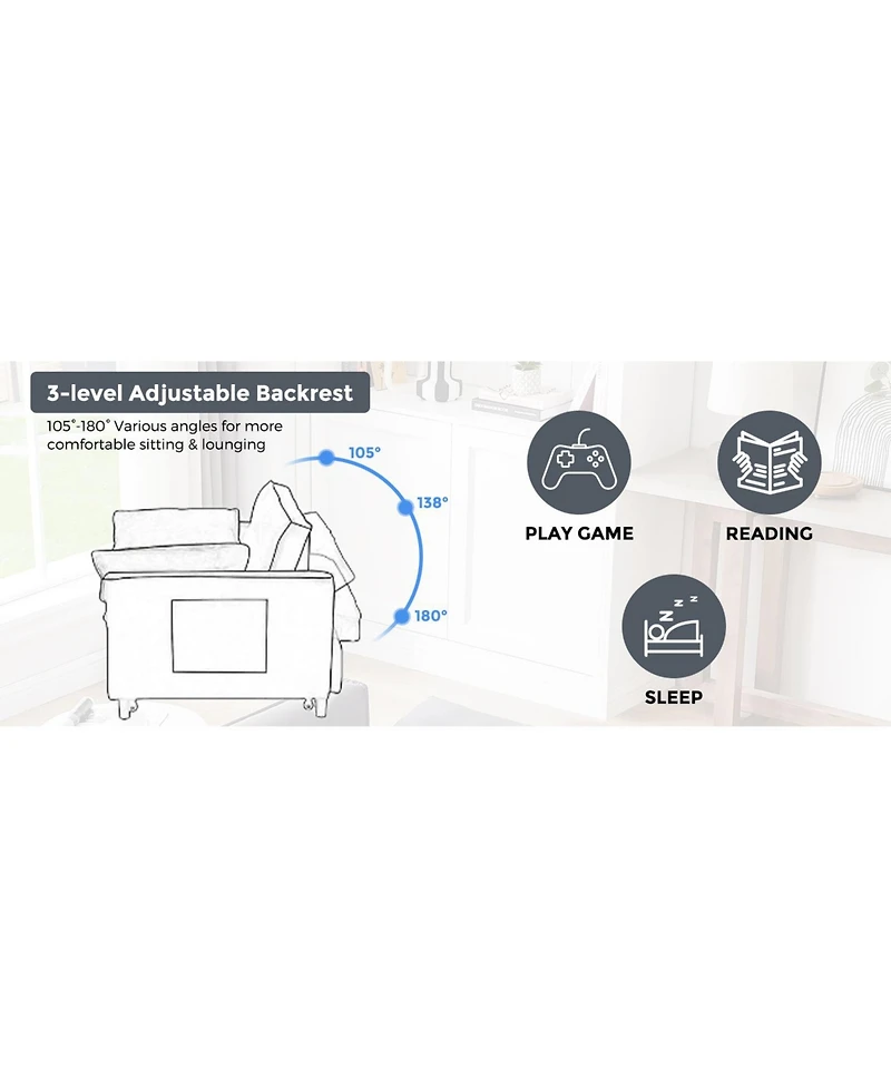 Streamdale Furniture 55" Velvet Convertible Sofa Bed - Dark Grey