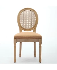 Streamdale Furniture French Style Linen Rattan Dining Chairs, Set of 2, Tan