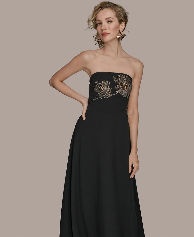 Donna Karan New York Women's Strapless Floral Hot Fix Maxi Dress