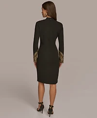 Donna Karan New York Women's Long Sleeve V-neck Hot Fix Sheath Midi Dress