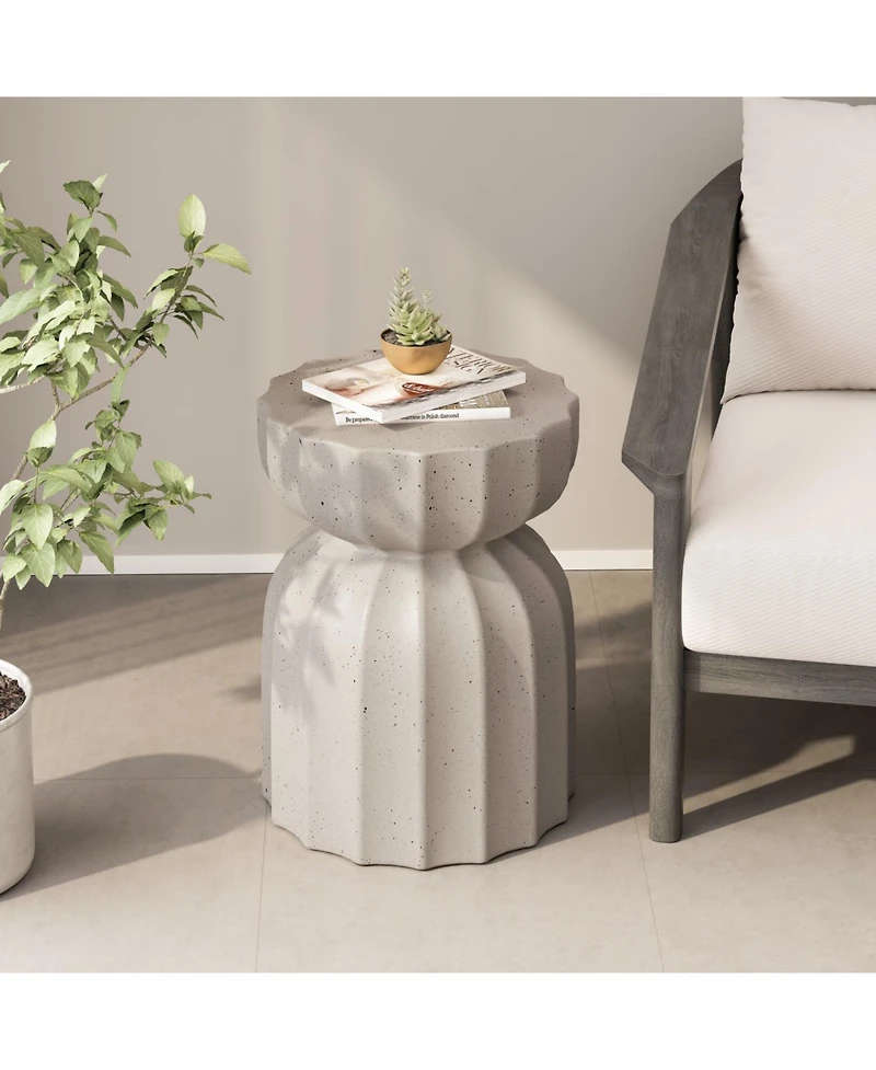 Streamdale Furniture 13" Modern Waterproof Coffee/Side Table Set, MgO Cement, Indoor/Outdoor, White, 2PC