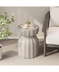 Streamdale Furniture 13" Modern Waterproof Coffee/Side Table Set, MgO Cement, Indoor/Outdoor, White, 2PC
