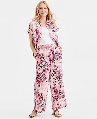 Style & Co Women's Printed Cotton Gauze Straight-Leg Pull-On Pants, Macy's Exclusive