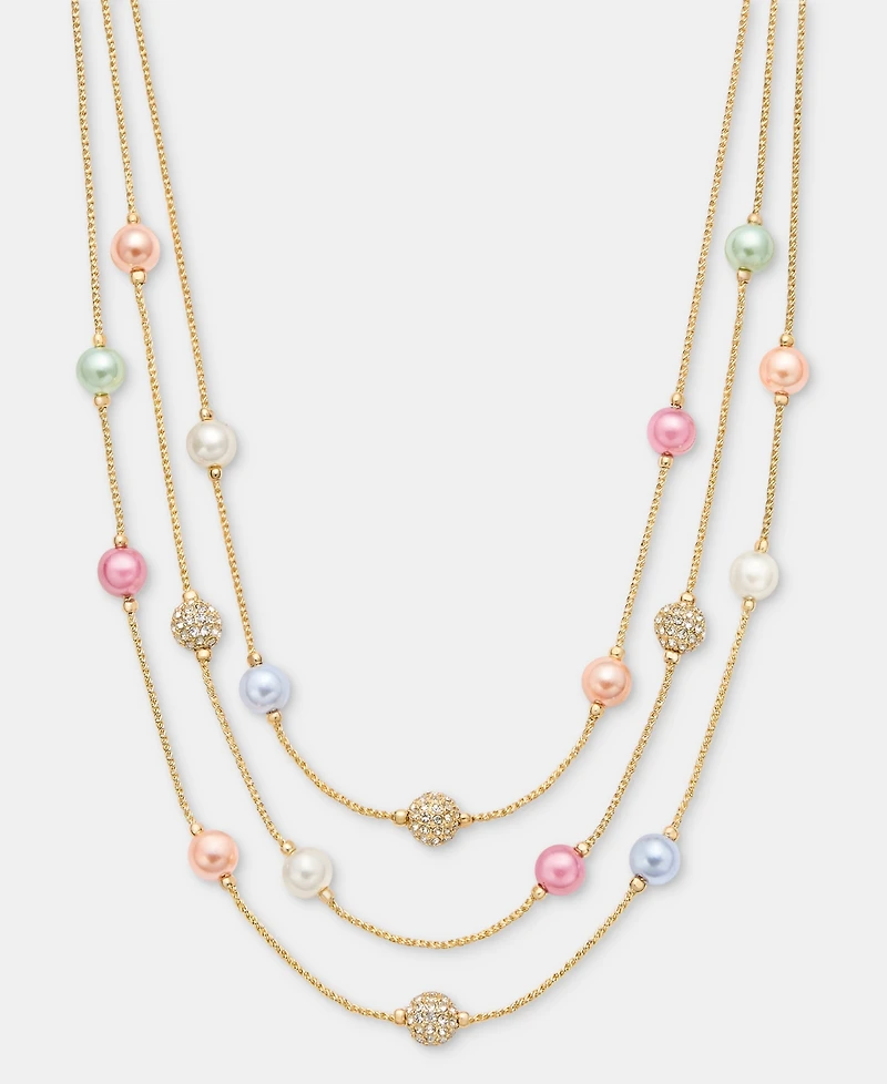 Charter Club Pave Fireball & Imitation Pearl Layered Necklace, 17" + 2" extender, Macy's Exclusive