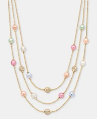 Charter Club Pave Fireball & Imitation Pearl Layered Necklace, 17" + 2" extender, Macy's Exclusive