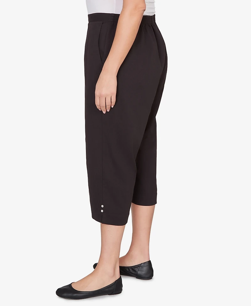 Alfred Dunner Plus Classic Solid Twill Button Hem Capri Pants