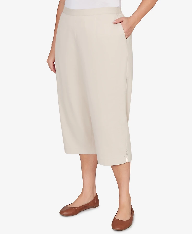 Alfred Dunner Plus Classic Solid Twill Button Hem Capri Pants