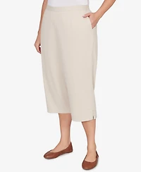 Alfred Dunner Plus Classic Solid Twill Button Hem Capri Pants