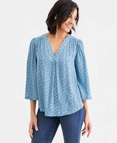 Style & Co Women's Printed V-Neck 3/4-Sleeve Top, Macy's Exclusive