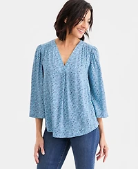 Style & Co Women's Printed V-Neck 3/4-Sleeve Top, Macy's Exclusive