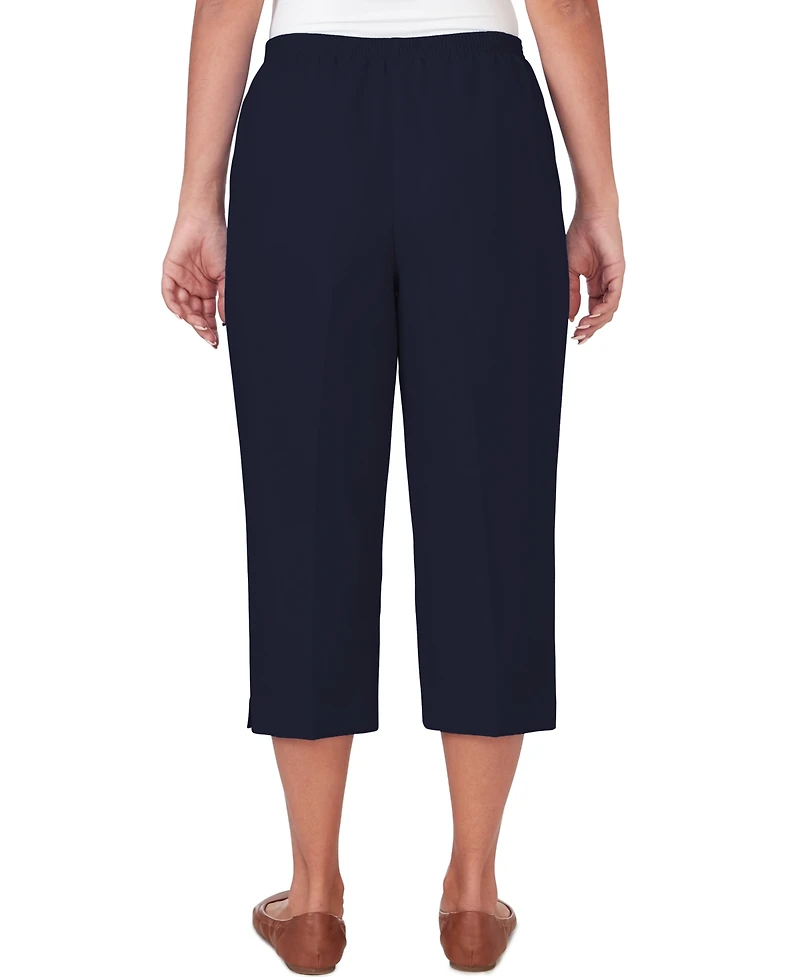 Alfred Dunner Women's Classic Button Hem Gathered Waistband Capri Pants