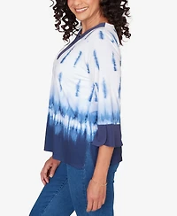 Alfred Dunner Women's Classic Tie Dye Border Split Neck Top