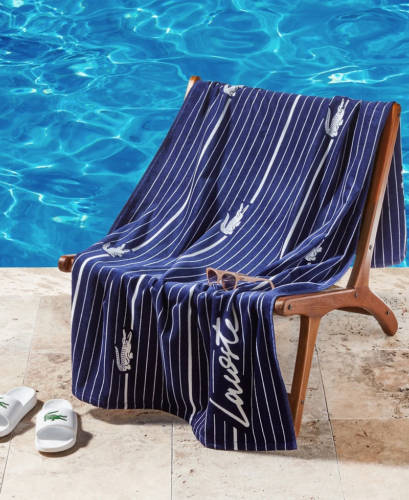 Lacoste Crocodile Print Shirting Cotton Beach Towel, 36" x 72"