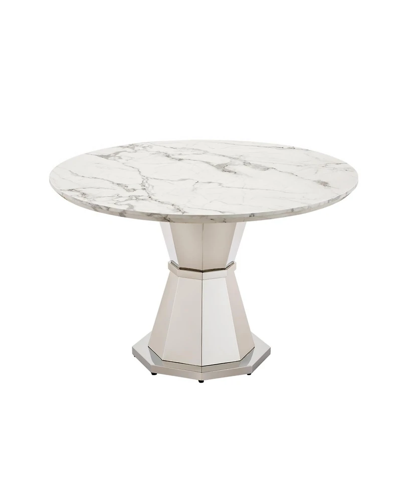 Streamdale Furniture 47" Round Marble Dining Table, High Gloss Faux Marble Top, Stainless Steel Base (White