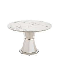 Streamdale Furniture 47" Round Marble Dining Table, High Gloss Faux Marble Top, Stainless Steel Base (White