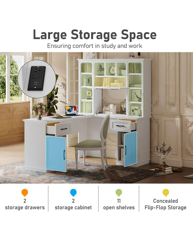 Streamdale Furniture L-Shaped Desk w/ Cabinets, Drawers, Shelves & Flip-Up Storage