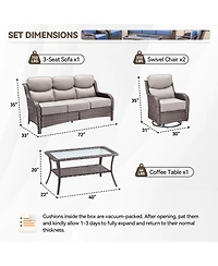 Gymojoy Crescent Swivel Glider All-Weather Pe Wicker Patio Conversation Set with Olefin 6 In. Thick Cushions/Coffee Table (4-Piece