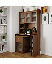 Streamdale Computer Desk with Hutch, Rotating Desktop, Large Workspace