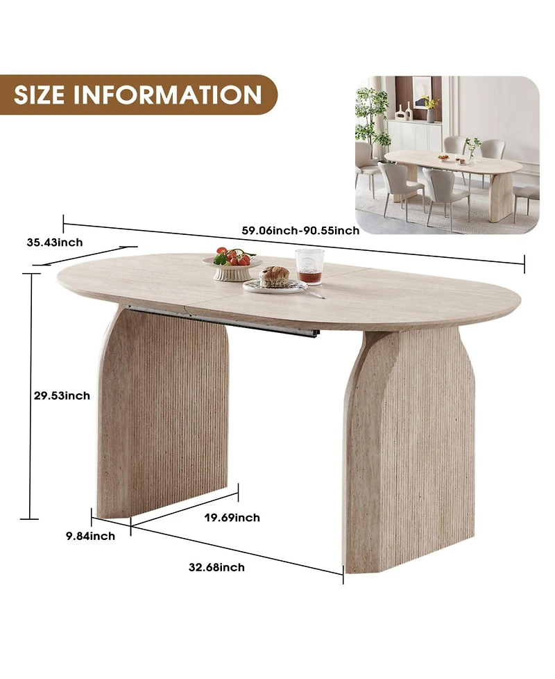 Streamdale Furniture Streamdale Wood Extendable Dining Table, Oval Kitchen Table with Dual-Pillar Design
