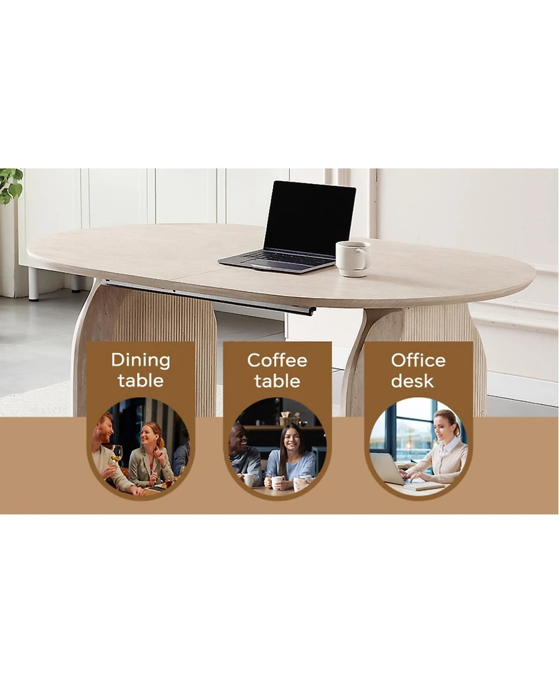 Streamdale Furniture Streamdale Wood Extendable Dining Table, Oval Kitchen Table with Dual-Pillar Design