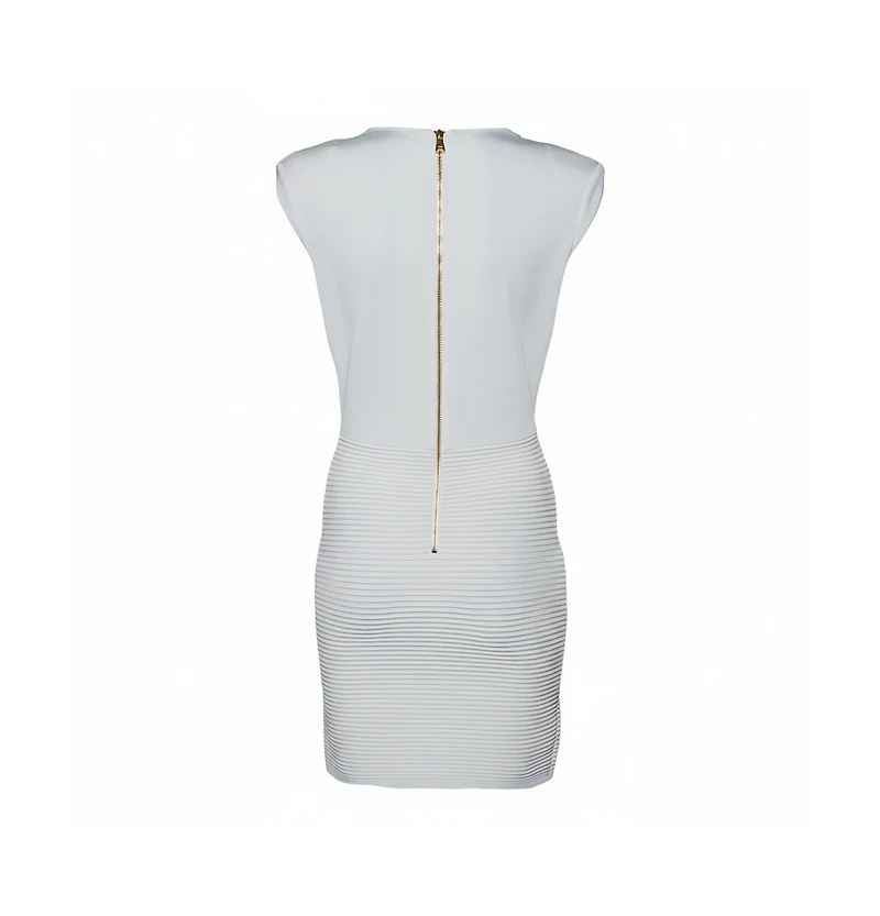 Pre-Owned Balmain Women's White Textured Knit Lace Up Tie Detail Mini Dress