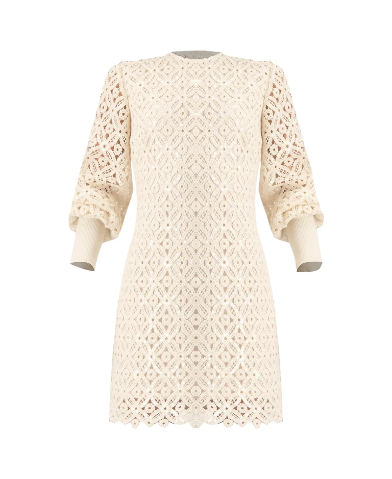 Ivonne Women's Embroidered Crochet Mini Dress with Sequin Detailing