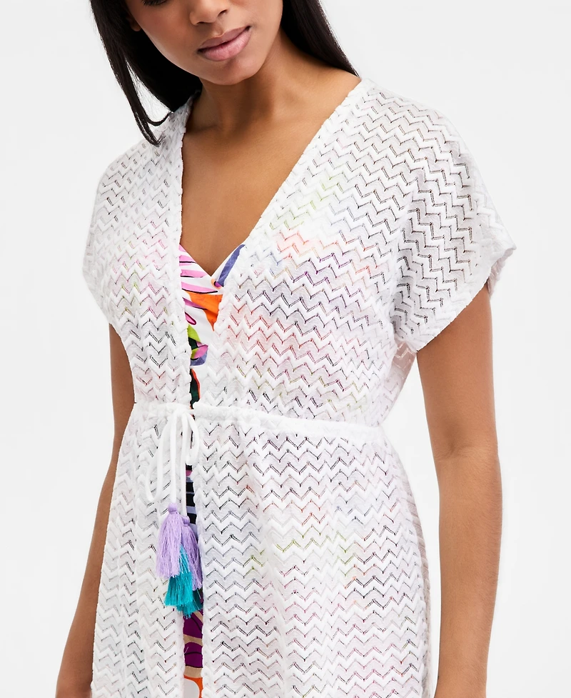 Miken Juniors' Crochet Tassel-Trimmed Tie-Front Kimono Cover-Up, Exclusively at Macy's